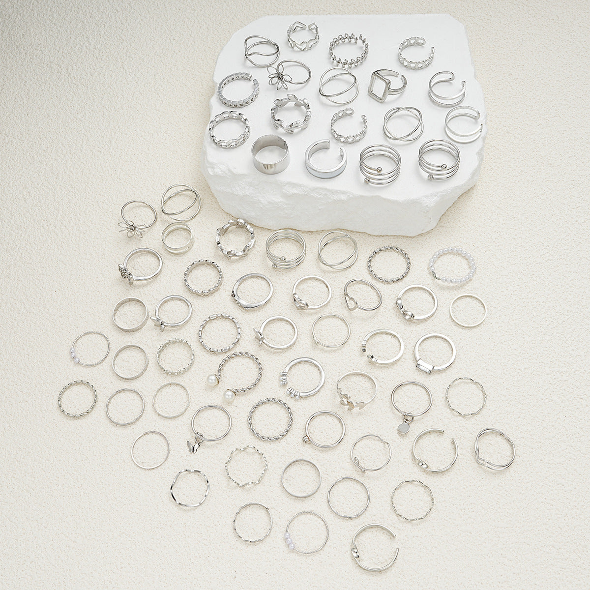 Flutter & Flourish — Flower & Butterfly Spiral Ring, 66-Piece Set