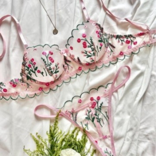 Petal Pushers — Floral Embroidery Sheer Mesh Underwear