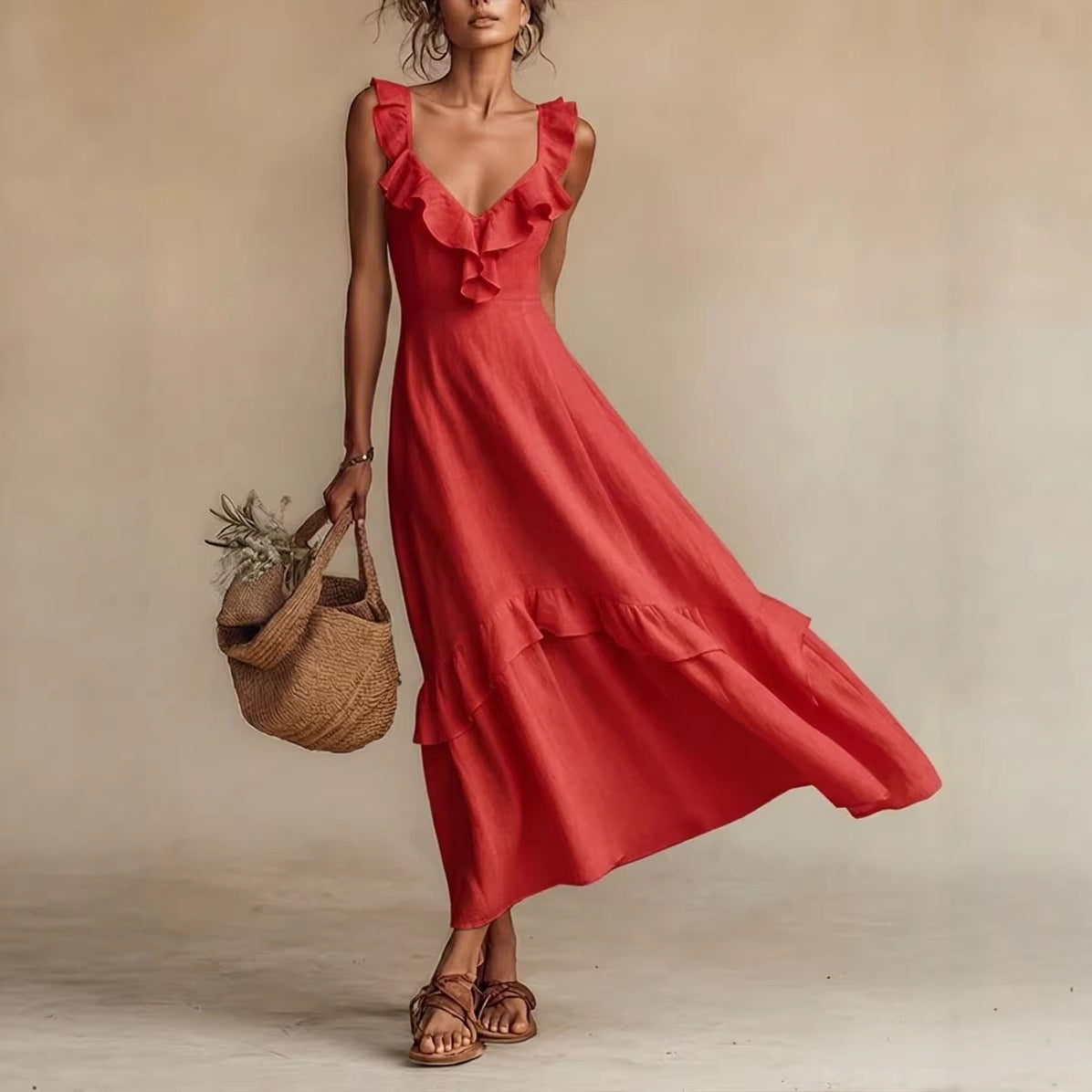 Flutter By — Ruffled Sleeve Cotton-Linen Dress