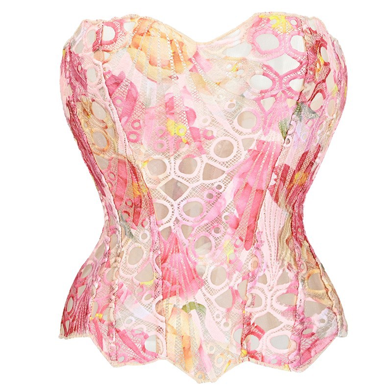 Corset-tial — Irregular Lace Fishbone Mesh Corset Top