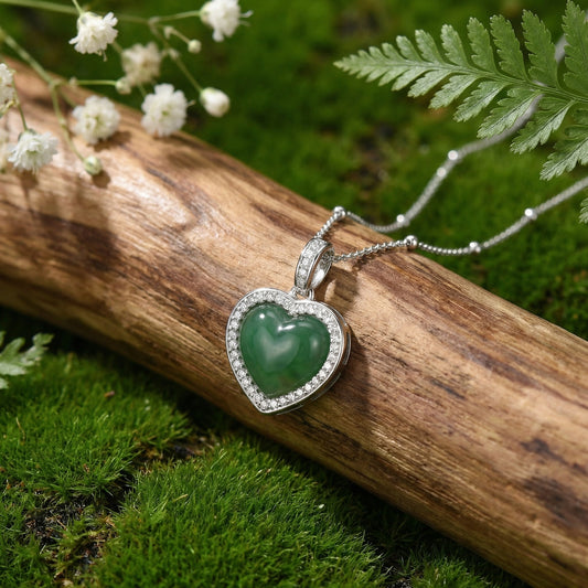 Jade Jubilee — .925 Silver Heart Green Jade Necklace