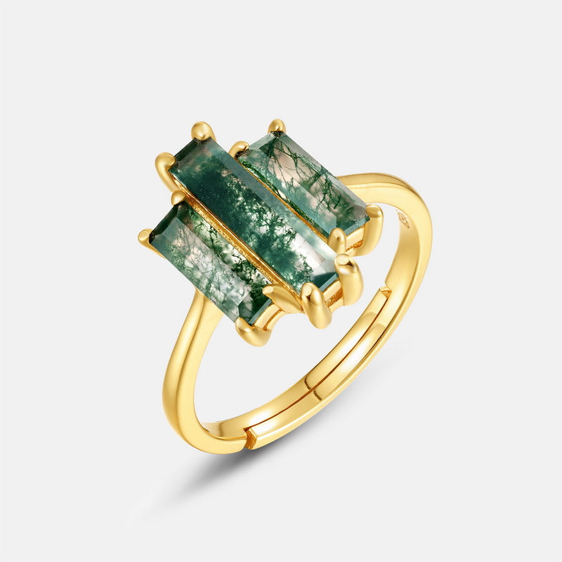 Moss Be Dazzled — Bold Green Moss Agate & Aquamarine Silver Ring