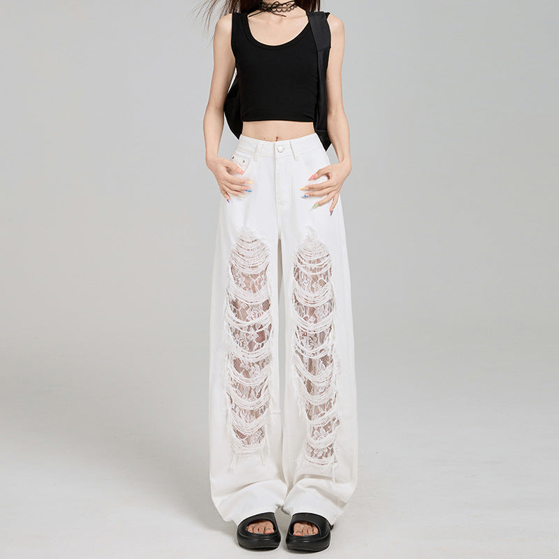 Ripped & Royal — Off-White Ripped Lace Denim Jeans
