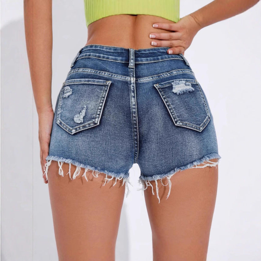 Distressed Dreams — Raw-Edge High-Rise Denim Shorts