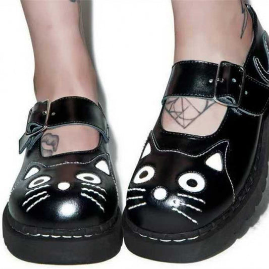 Purr-fect Strides — Cat-Themed Thick-Soled Women's Shoes
