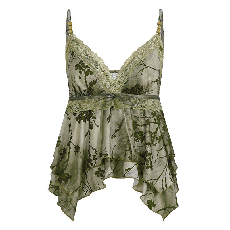 Retro Revamp — V-Neck Cinched Waist Irregular Top