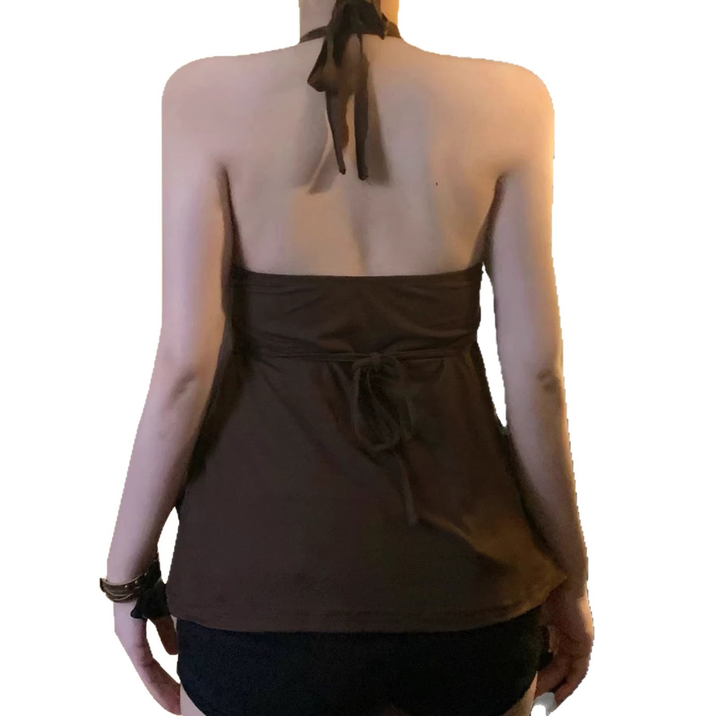 Glam 'n' Go — Rhinestone High-Waisted Halter Cami with Lace-Up