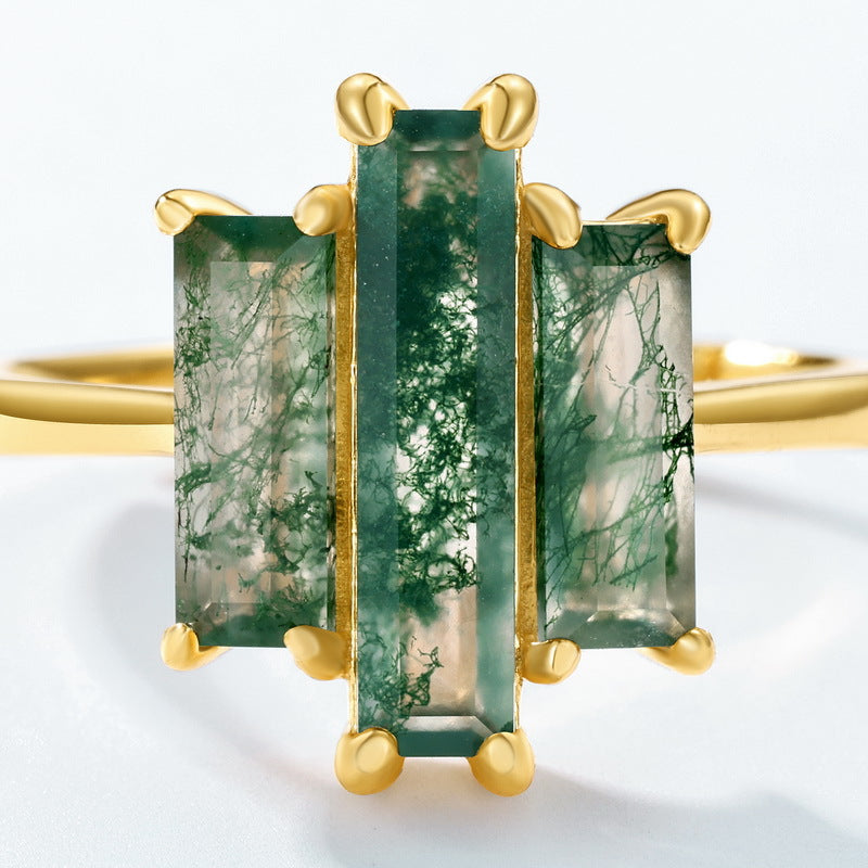 Moss Be Dazzled — Bold Green Moss Agate & Aquamarine Silver Ring