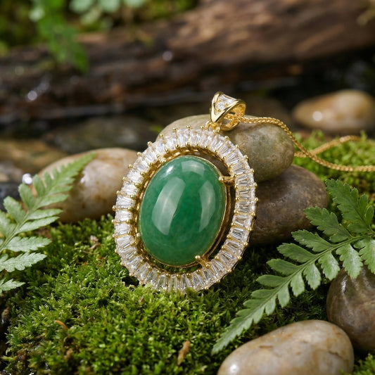 Oval Obsession — Silver Green Gemstone Halo Necklace