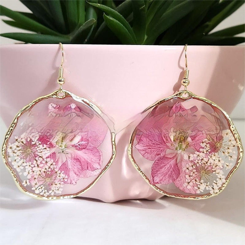 Petal Perfect — Resin Real Flower Drop Earrings