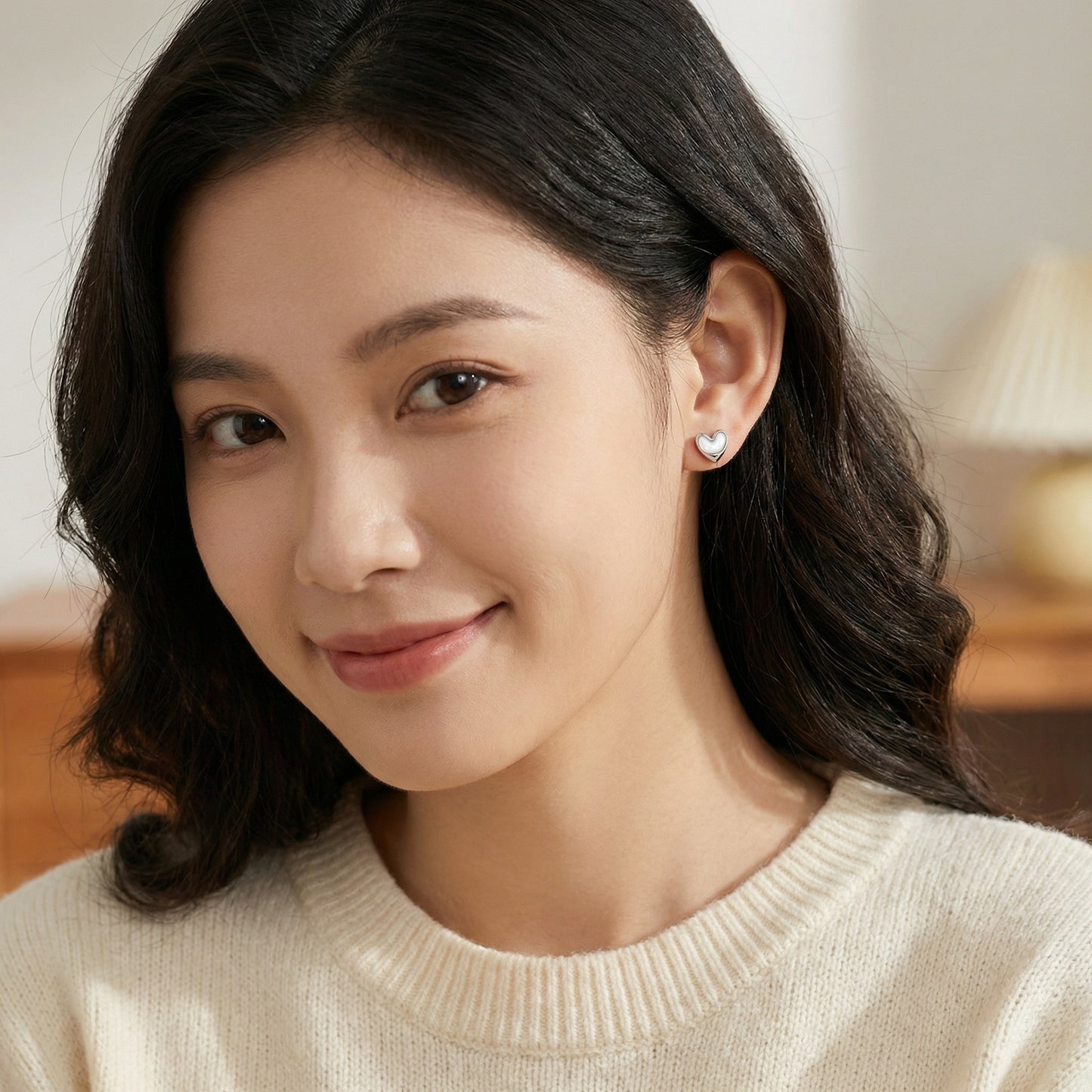 Motherly Love — Silver Mother-of-Pearl Heart Studs