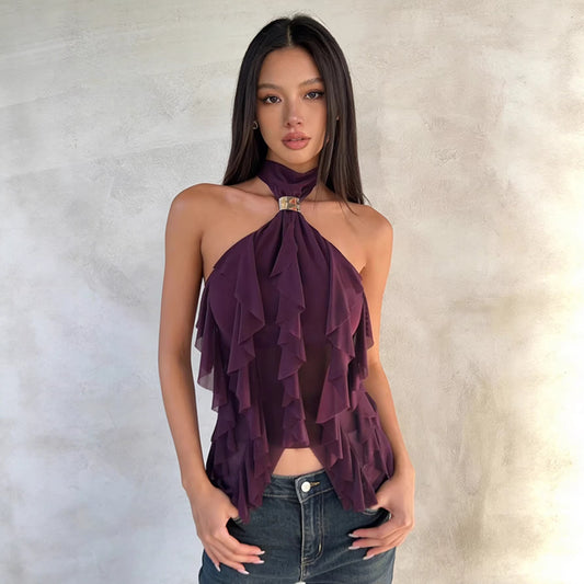 Off-Shoulder Allure — Elegant Halterneck Top