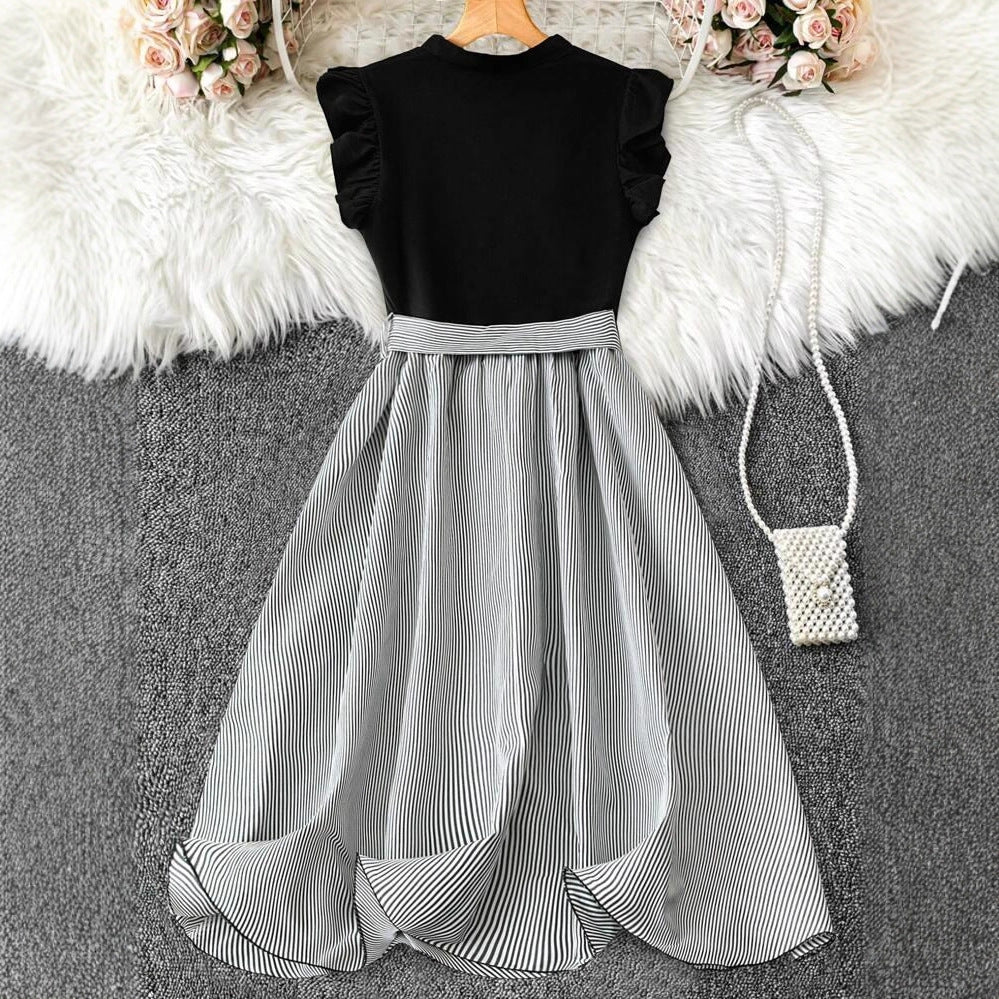 Patchwork Perfection — V-Neck High-Waisted Patchwork Dress