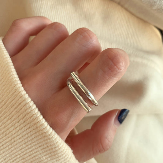 Twist of Fate — 925 Sterling Silver Twisted Open Ring, Adjustable