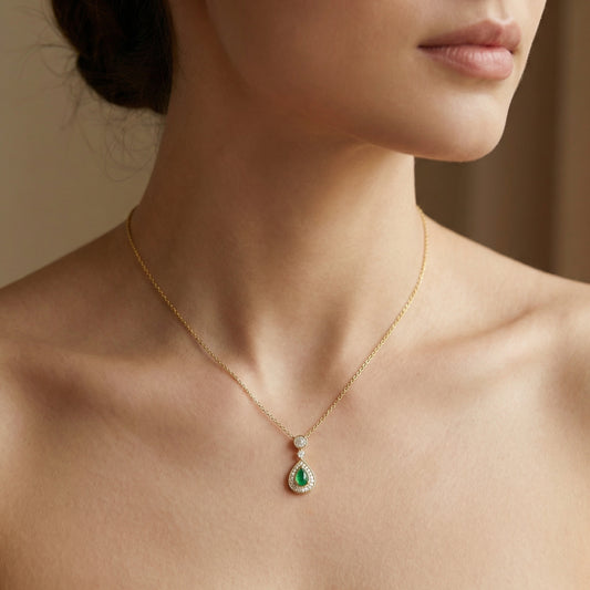 Jade Jem — Silver Jadeite Teardrop & Diamond Necklace