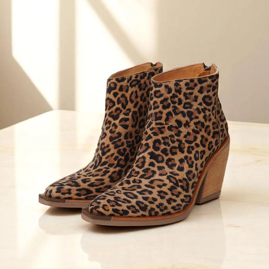 Wild Strides — Leopard Pointed Ankle Boots with Zipper