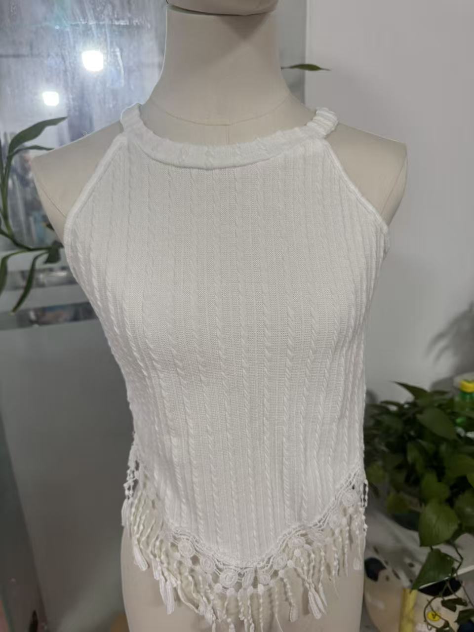 Tassel Tease — Elegant Tassel Crop Top, Slim-Fitting