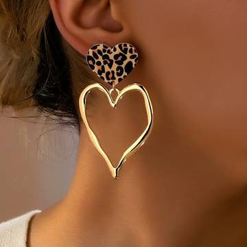 Wild at Heart — Leopard-Print Exaggerated Heart Pendant Earrings