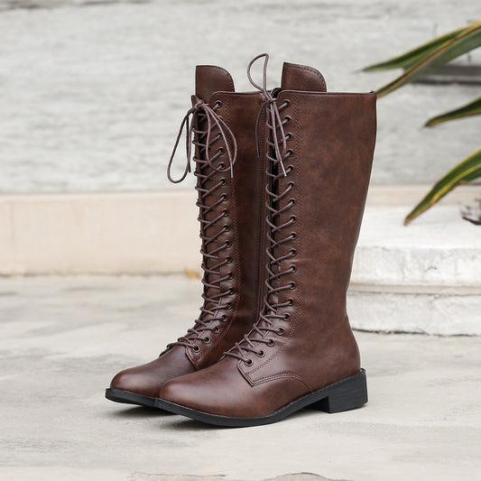Knee-d For Style — Round-Toe Lace-Up Knee-High Boots