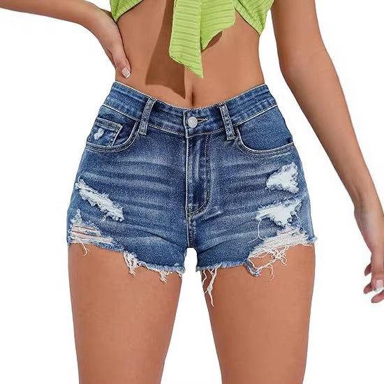 Distressed Dreams — Raw-Edge High-Rise Denim Shorts