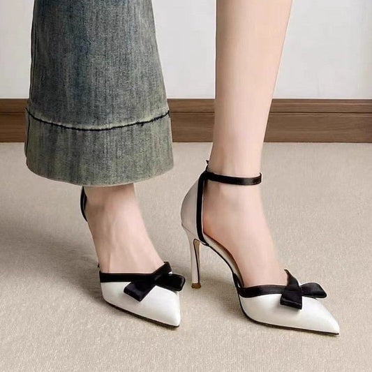Strap in for Style — Little Black Dress Heels, Single Strap, Bow