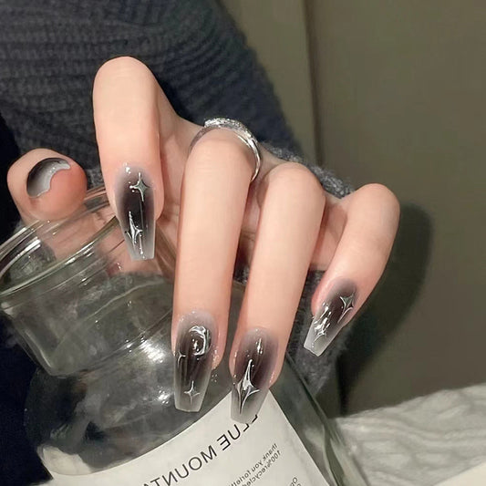 Ins-piration Nails — Hot Girl Blush Silver Fake Nails, Dark Style