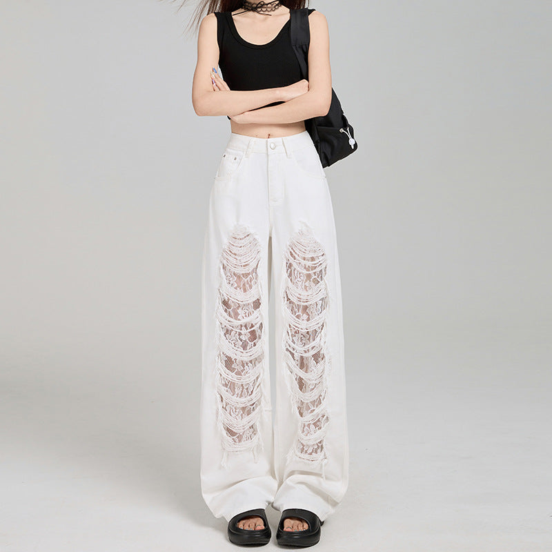 Ripped & Royal — Off-White Ripped Lace Denim Jeans