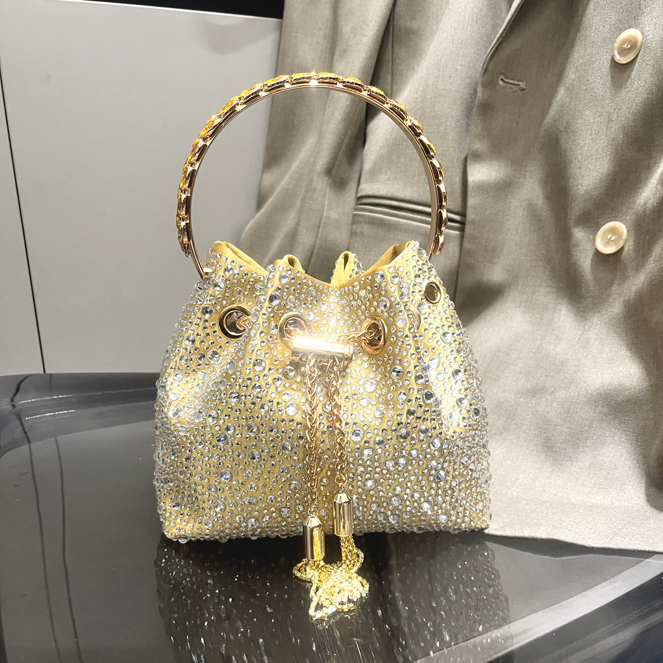 Shine On — Drawstring Rhinestone Crossbody Handbag