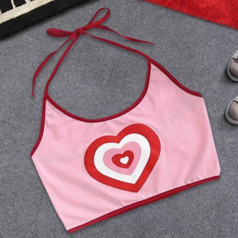 Heartthrob Top — Slim Fit Spaghetti Strap Love Heart Print