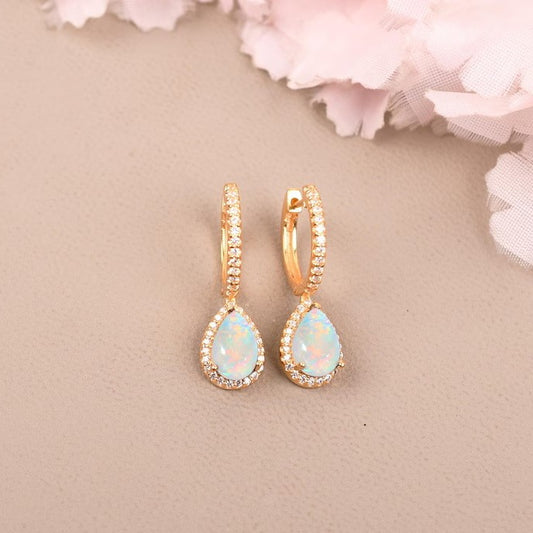 Opal Oasis — Geometric Waterdrop Opal Earrings