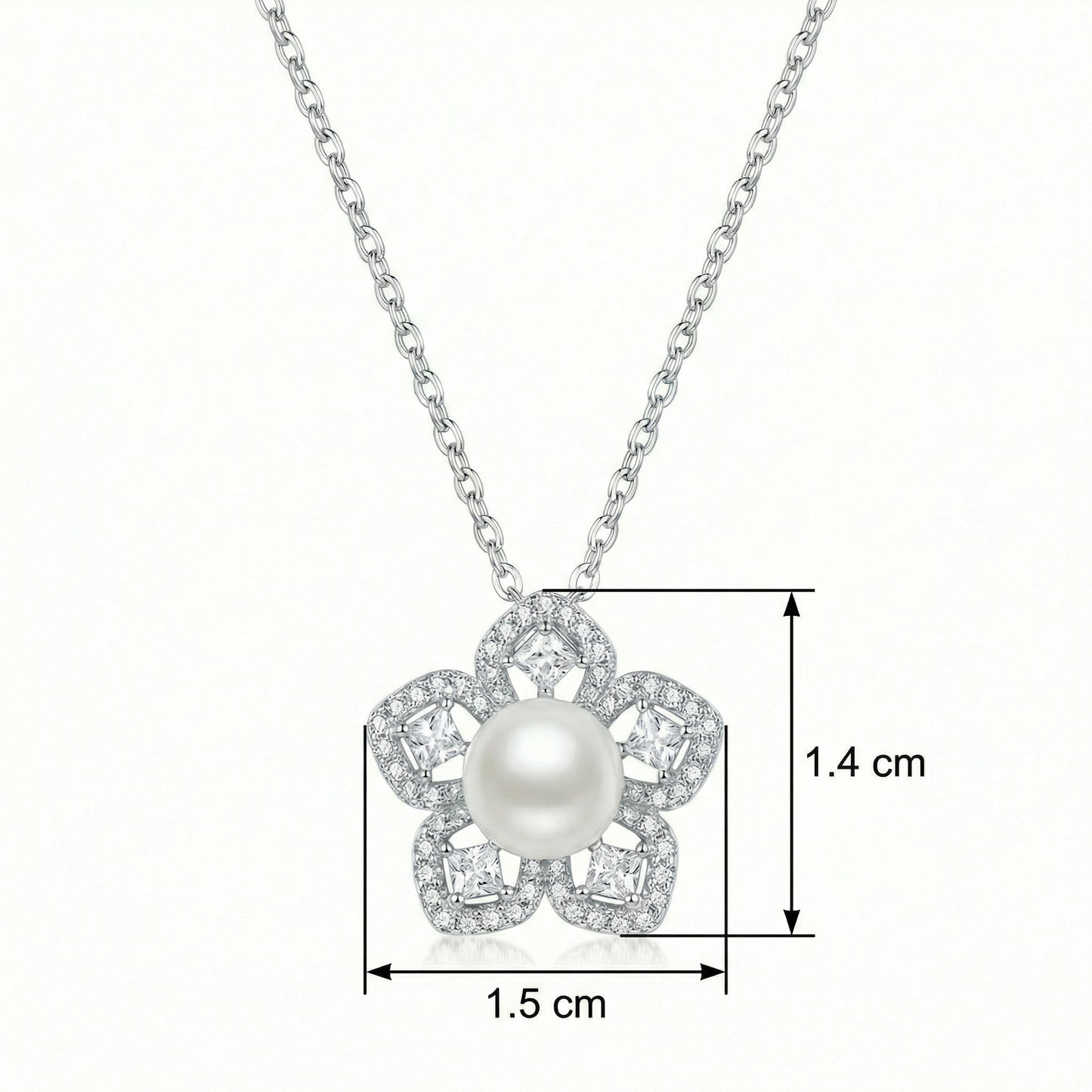 Floral & Fine — Pearl & Diamond Flower Pendant, 925 Sterling