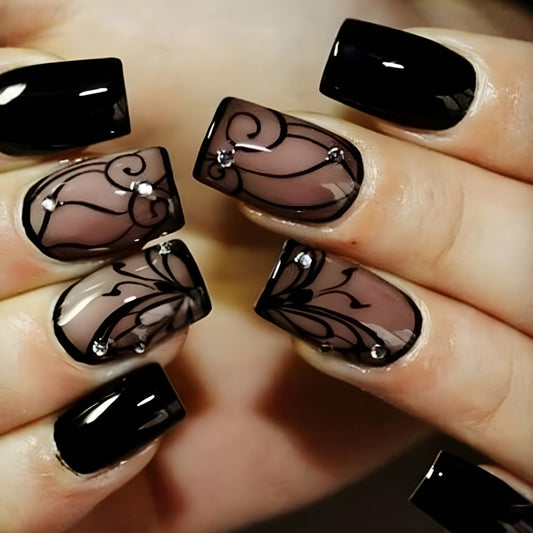 Vine Intentions — Dark Academia Black Vine Press-On Nails