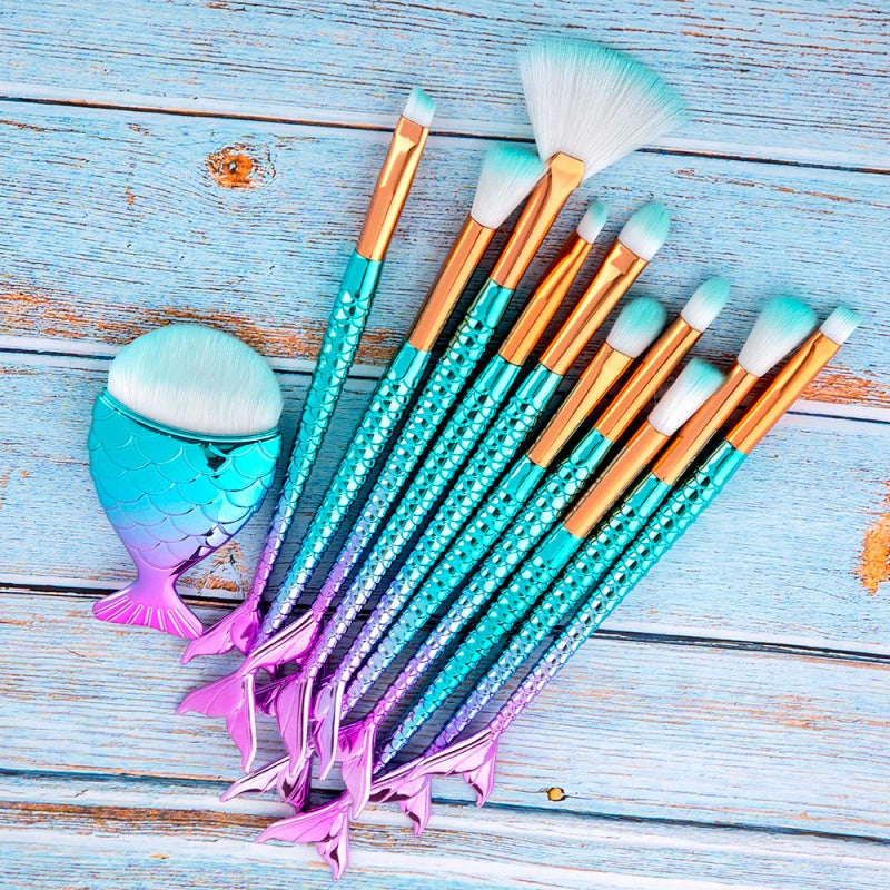 Mermaid Off Duty — 11pc Mermaid Tail Foundation and Eyebrow Brush Kit