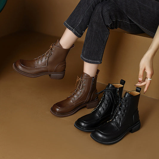 Sole Sister — Low Heel Martin Boots, British Lace-up Ankle Boots