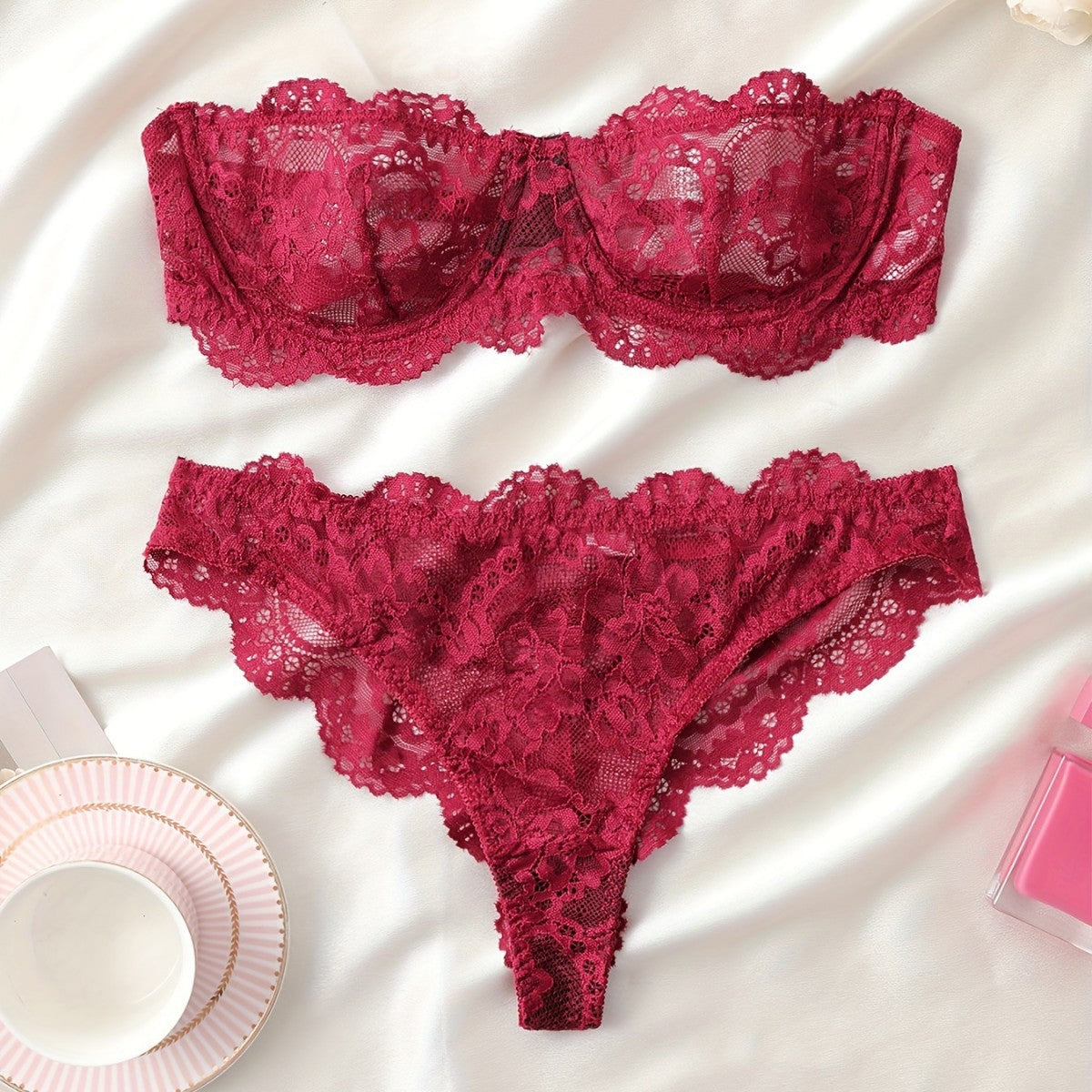 Flower Power — Lace Flower Print Underwear Suit
