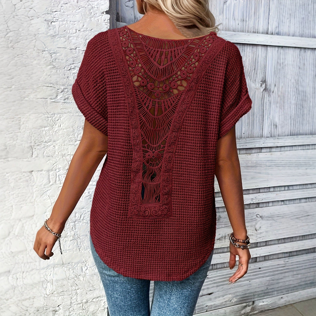 Lace Embrace — Versatile Lace-Patchwork Short-Sleeve Top