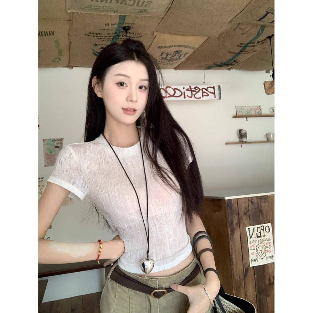 Hole-y Chic — Hollow-Out Strap Short-Sleeve Top