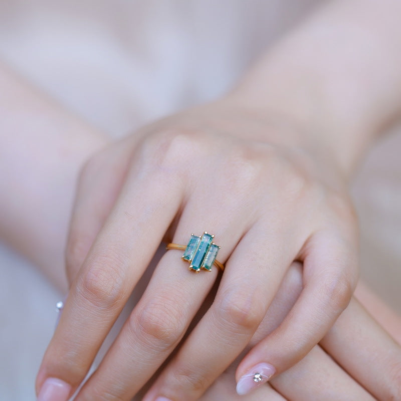 Moss Be Dazzled — Bold Green Moss Agate & Aquamarine Silver Ring