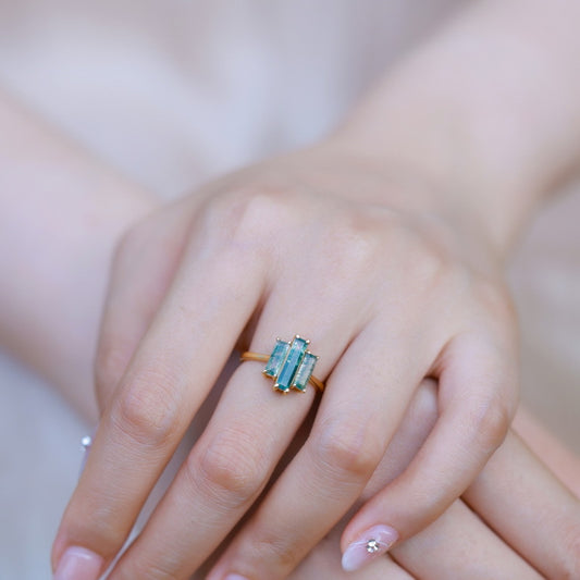 Moss Be Dazzled — Bold Green Moss Agate & Aquamarine Silver Ring