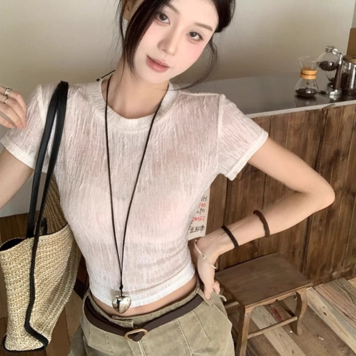 Hole-y Chic — Hollow-Out Strap Short-Sleeve Top
