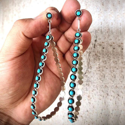 Teardrop Trend — Hollowed-Out Large Turquoise Drop Earrings