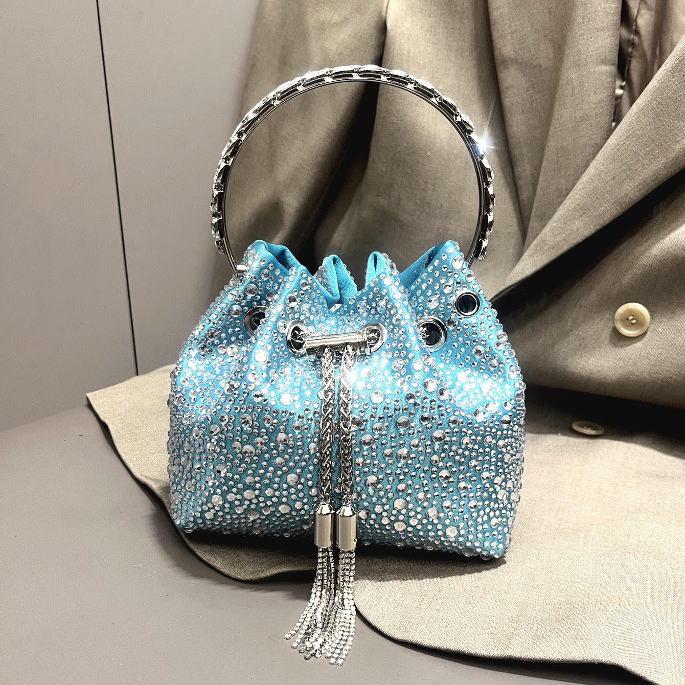 Shine On — Drawstring Rhinestone Crossbody Handbag
