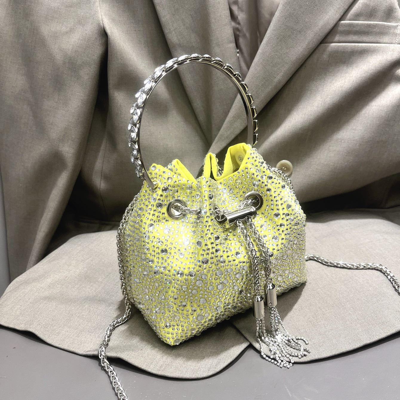 Shine On — Drawstring Rhinestone Crossbody Handbag