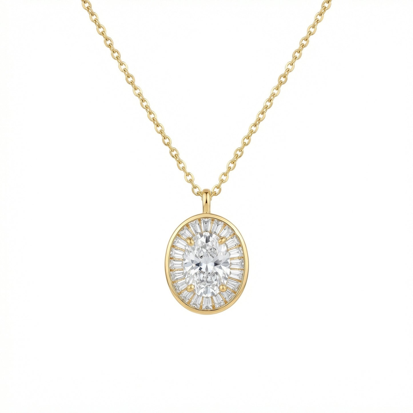 Sunburst Baes — Oval Diamond Sunburst Pendant, 925 SS