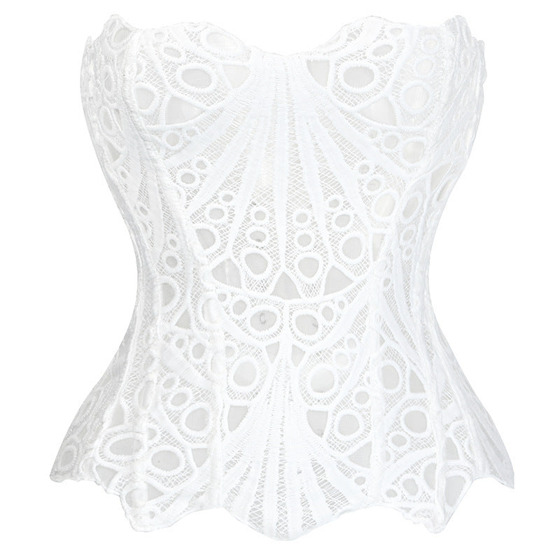 Corset-tial — Irregular Lace Fishbone Mesh Corset Top