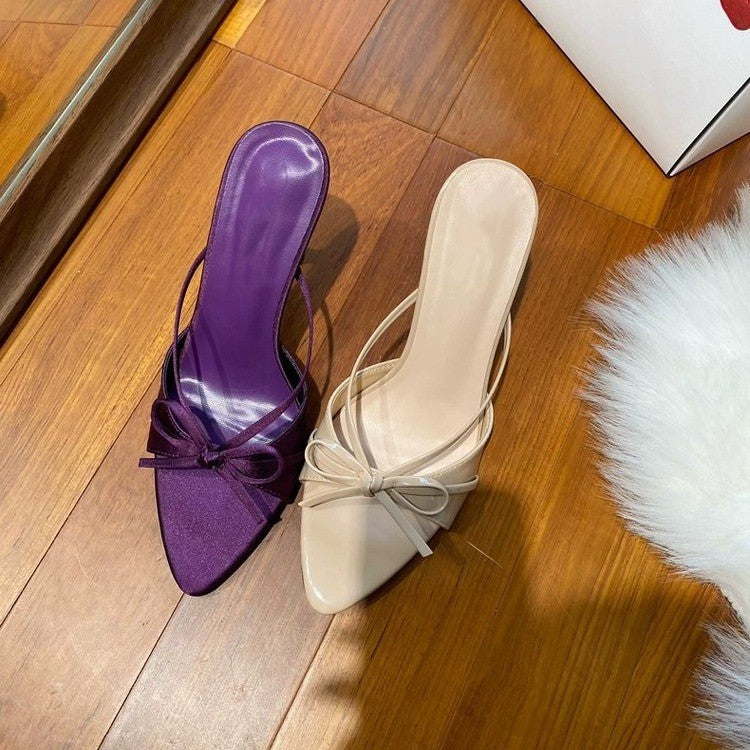 Glam Goals — Satin Open Toe Bow Stiletto Heels, Socialite Style