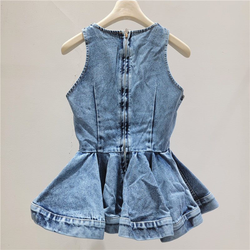 Acid Queen — Acid Wash Denim Sleeveless Peplum Top
