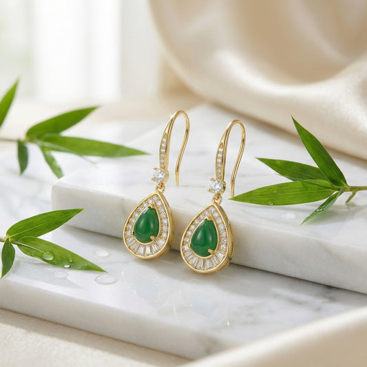 Jade Journey — S925 Green Jadeite Teardrop Earrings