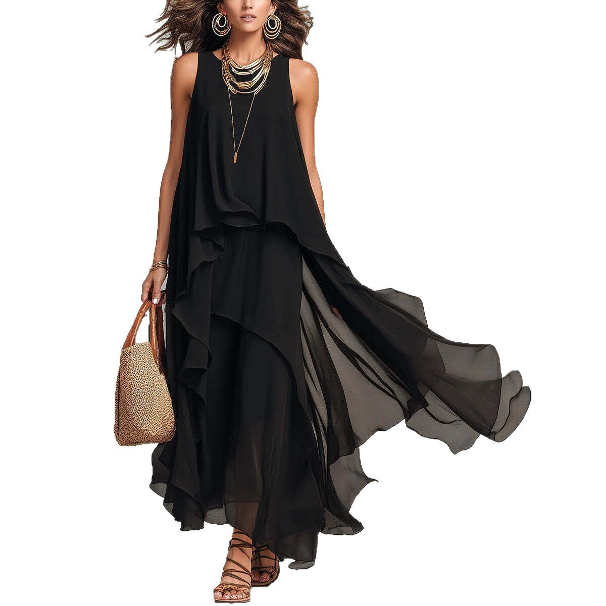 Chiffon Dream — Asymmetrical Sleeveless Maxi