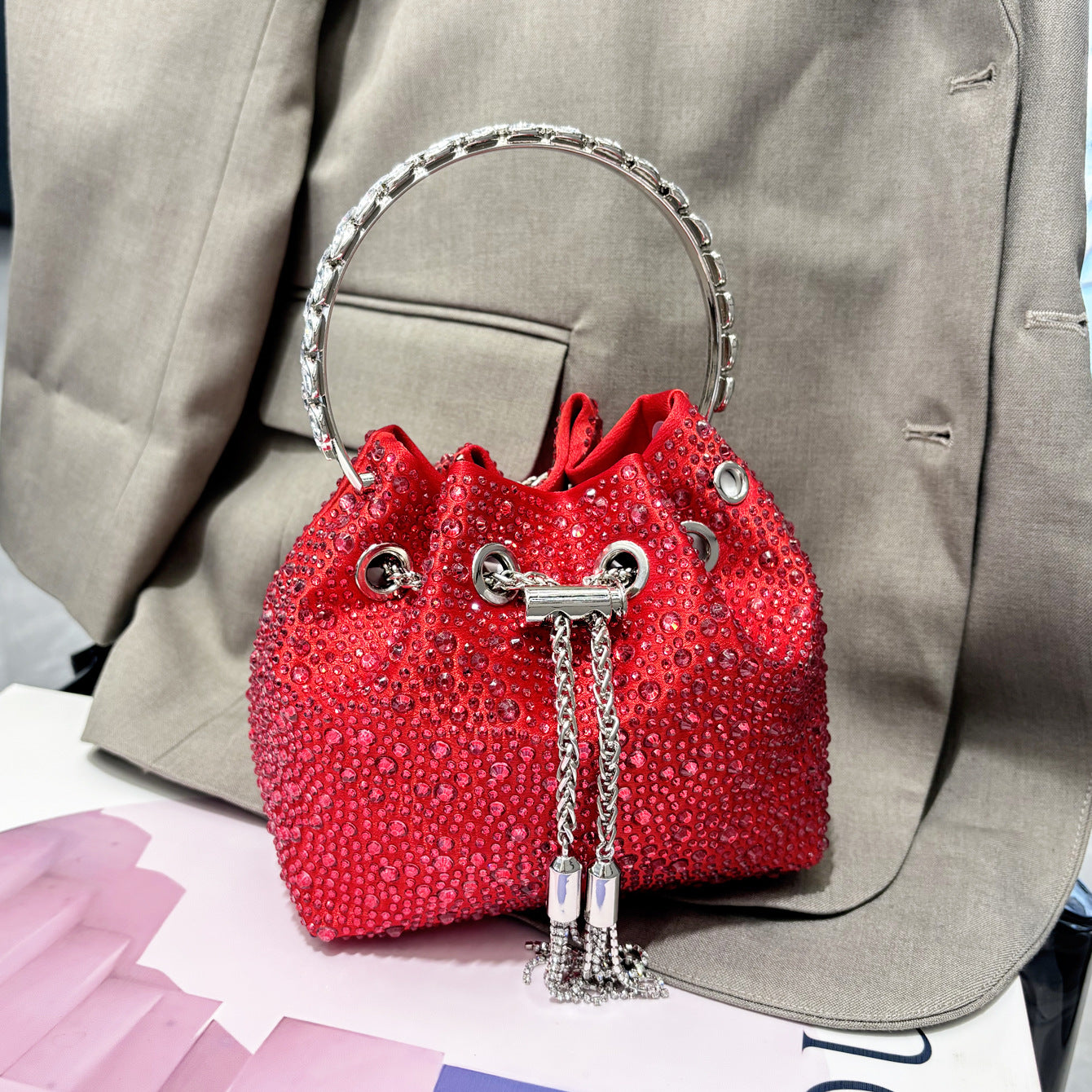 Shine On — Drawstring Rhinestone Crossbody Handbag